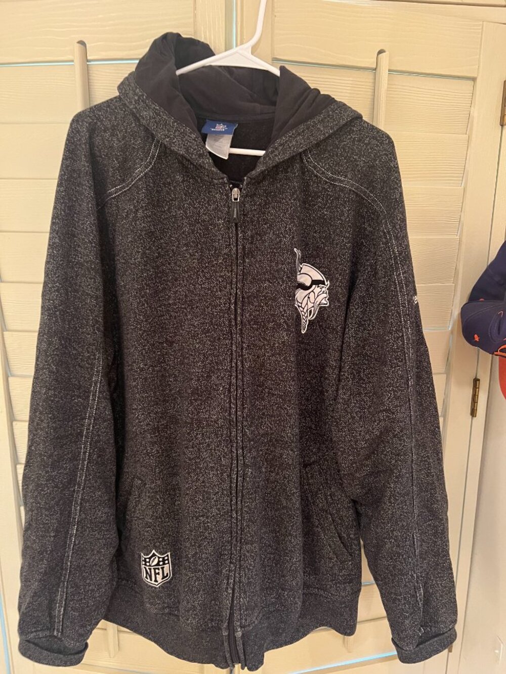 Minnesota Vikings Reebok NFLOnField Hoodie Black Gray BIRDSEYE Full Zip XL/EG/TG